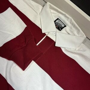 Barbarian Rugby Polo Shirt Men's Sz XXXL Red Striped Long Sleeve 100% Cotton